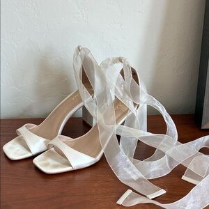 Lulu's Cream Satin Ribbon Heels